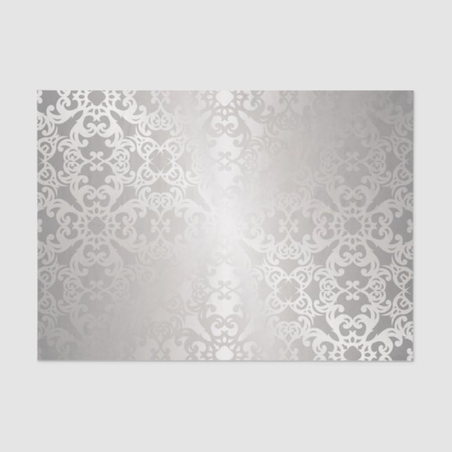 Silver,floral,trellis,damask,elegant,pattern,chic, Tissue Paper (Front)