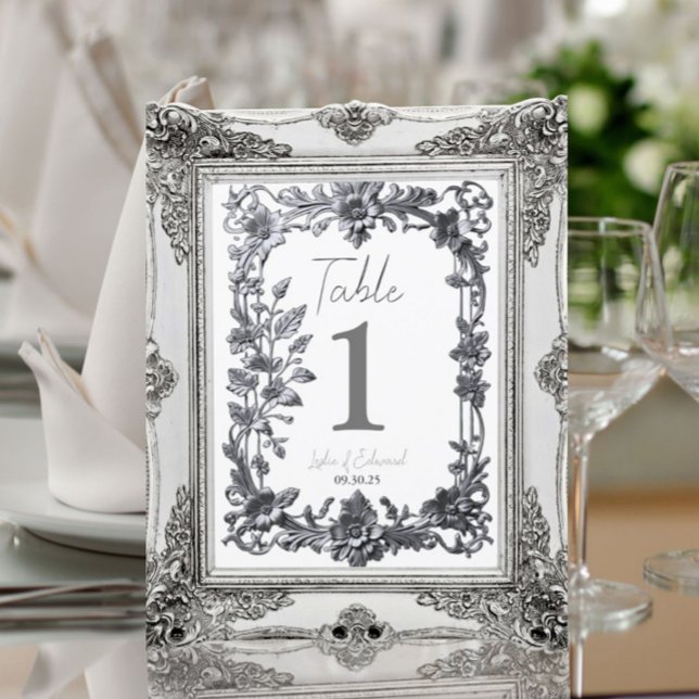 Silver Floral Vintage Table Number Card (Creator Uploaded)