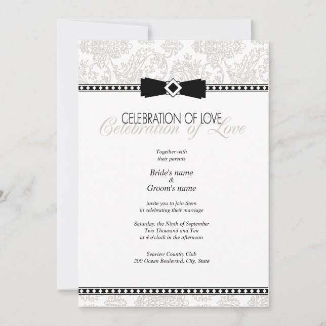 Silver Floral Wedding Invitation (Front)