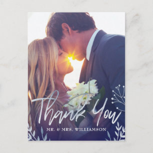 Silver Floral Wedding Photo Thank You Postcard