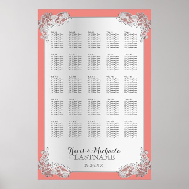 Silver Floral Wedding Seating Chart 24x36 (Front)
