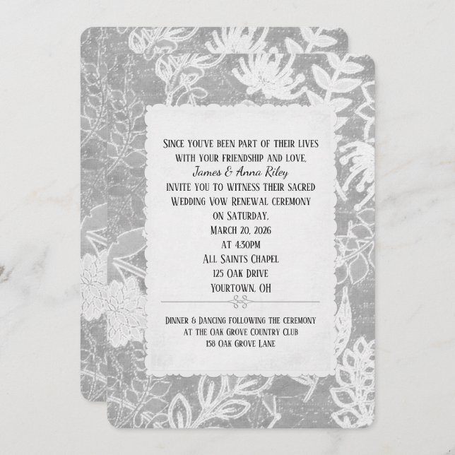 Silver Floral Wedding Vow Renewal Invitation (Front/Back)