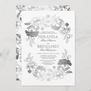 Silver Floral Wreath Elegant Engagement Party Invitation