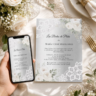 Silver Florals Invitación Bodas de Plata Invitation