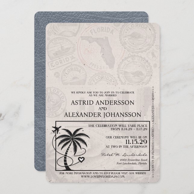 Silver Florida Passport Wedding Invitation (Front/Back)