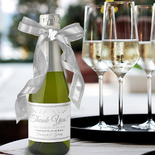 Silver Flourish Elegant Wedding Thank You Mini Sparkling Wine Label