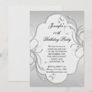 Silver Flourish Framed Birthday Party Invitation