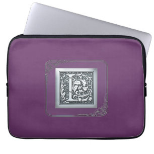 silver flourish monogram - L Laptop Sleeve