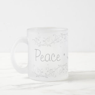 Silver Flourish Peace Joy Love Christmas Frosted Glass Coffee Mug