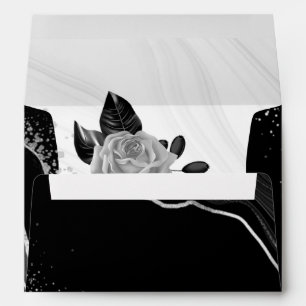 silver  flower &black leaves marble wedding envelope