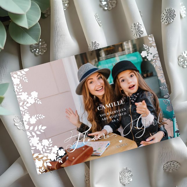 Silver Flower Girl Proposal Botanical Frame Photo (Silver Flower Girl Proposal Botanical Frame Photo Metallic Foil Card with Envelope.)