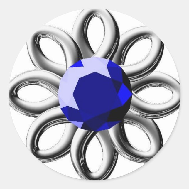 Silver flower with blue stone classic round sticker (Front)