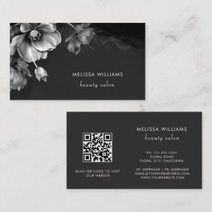 Silver Flowers Black  Business Card