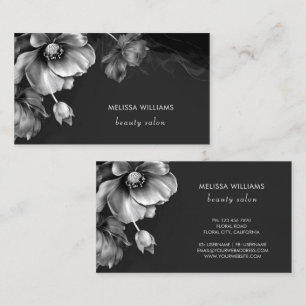 Silver Flowers Black Business Card