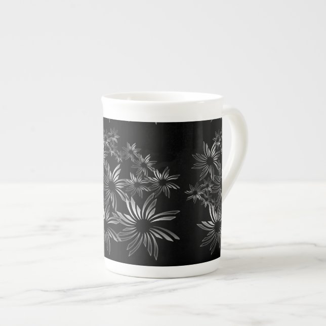 Silver Flowers Bone China Mug (Front Right)