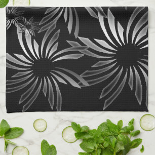 Silver Flowers Tea Towel