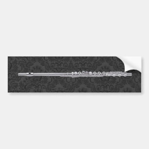 Silver Flute on Black Damask Bumper Sticker