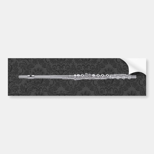 Silver Flute on Black Damask Bumper Sticker (Front)
