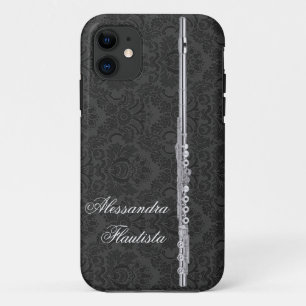 Silver Flute on Black Damask Case-Mate iPhone Case