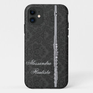 Silver Flute on Black Damask Case-Mate iPhone Case