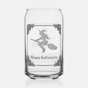 Silver Flying Witch Halloween Can Glass