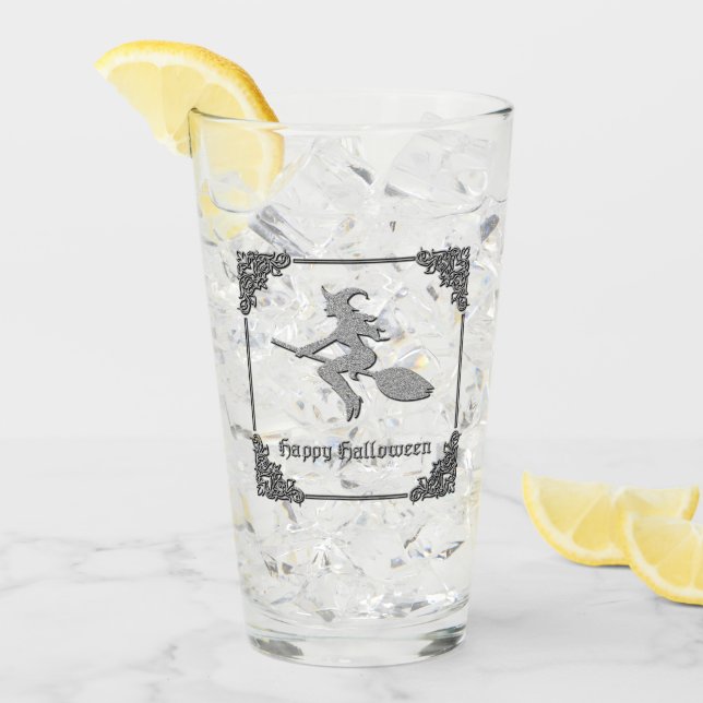 Silver Flying Witch Halloween Glass (Front Ice)
