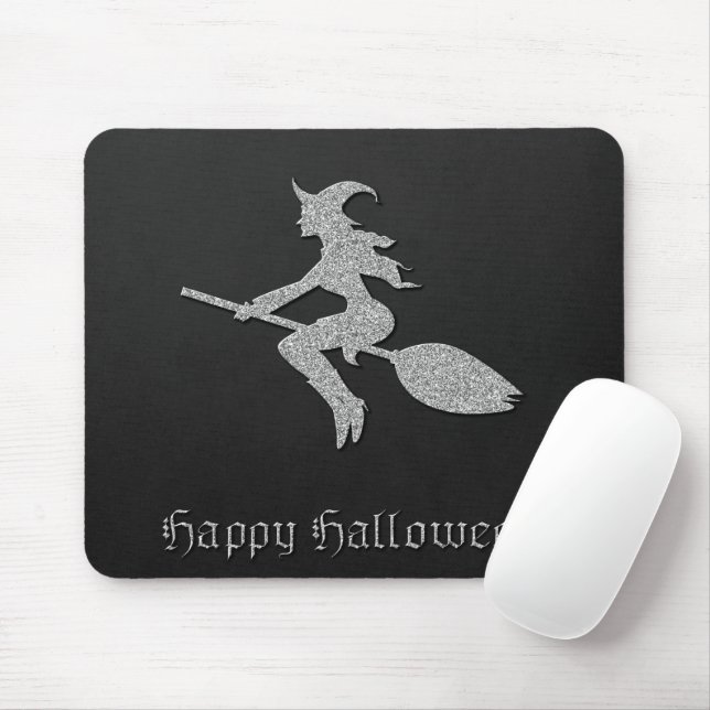 Silver Flying Witch Halloween Mouse Pad (With Mouse)
