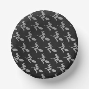 Silver Flying Witch Halloween Paper Plate