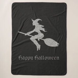 Silver Flying Witch Halloween Sherpa Blanket