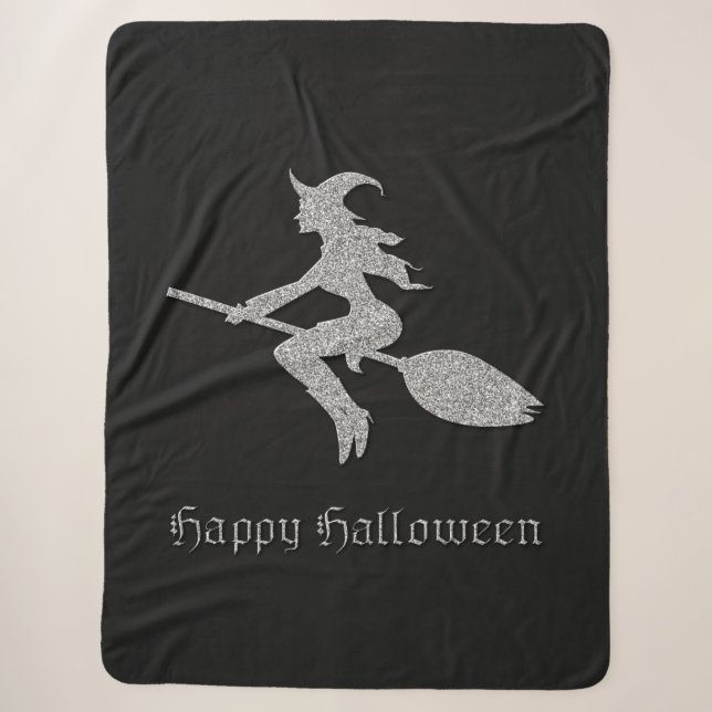 Silver Flying Witch Halloween Sherpa Blanket (Front)