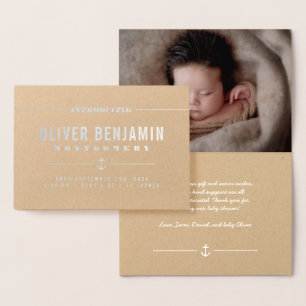 Silver Foil Anchor - Introducing Baby - Thank You Card