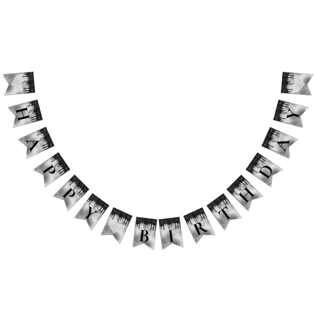 Silver Foil and black dripping glitter Birthday Bunting (All)