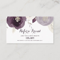 Silver Foil and Purple Flowers Chic Referral Card