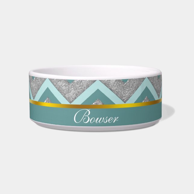 Silver Foil and Teal ZigZag Bowl (Front)