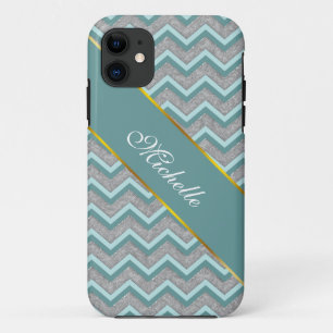 Silver Foil and Teal ZigZag iPhone 11 Case