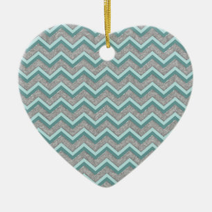 Silver Foil and Teal ZigZag Ceramic Tree Decoration