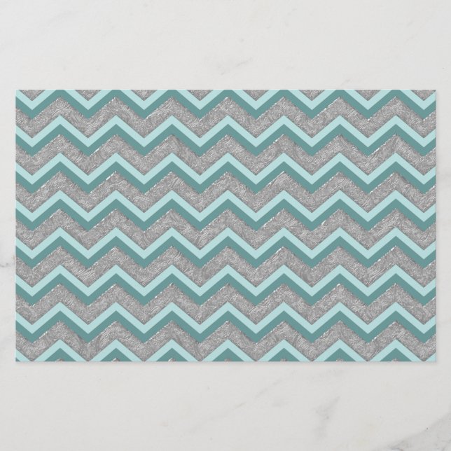 Silver Foil and Teal ZigZag Stationery (Front)