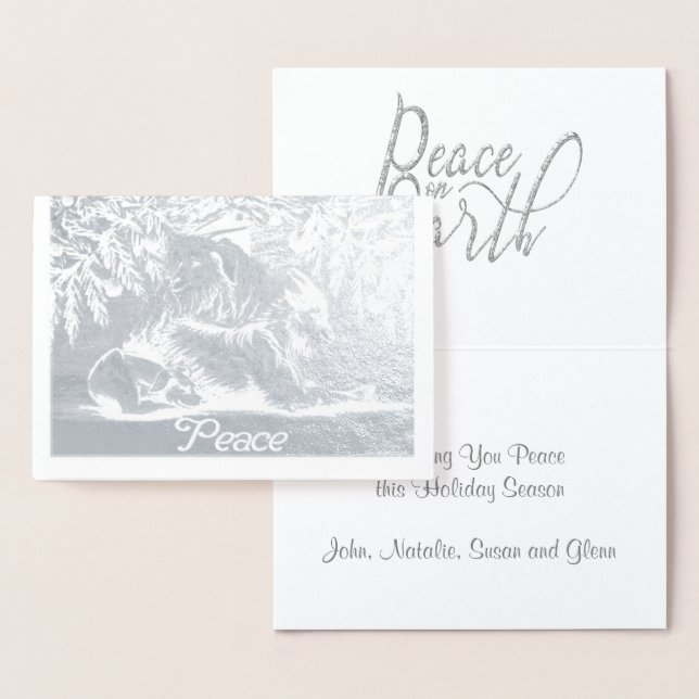 Silver Foil Animals Goats and Dog Peace on Earth Foil Card (Display)
