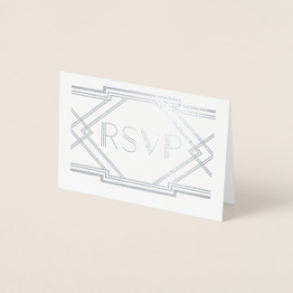 Silver Foil Art Deco Wedding RSVP Card