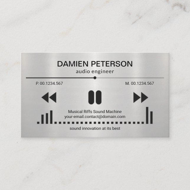 Silver Foil Audio Display Emboss Letters DJ Business Card (Front)