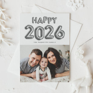 Silver Foil Balloons 2025 Happy New Year Photo Holiday Card