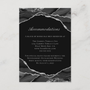 Silver Foil Black Agate Wedding Accommodations Enclosure Card