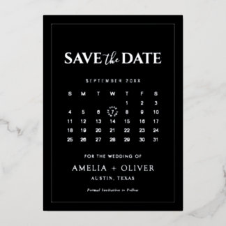 Silver Foil Black Calendar Modern Save The Date