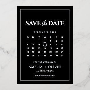 Silver Foil Black Calendar Modern Save The Date