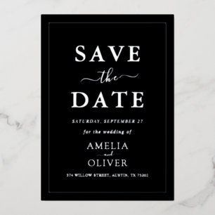 Silver Foil Black Modern Minimalist Save The Date