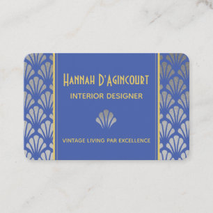 Silver Foil & Blue Art Deco Fans Pattern Chic Business Card