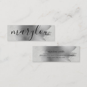 Silver Foil Brushed   White Leather Mini Business Card
