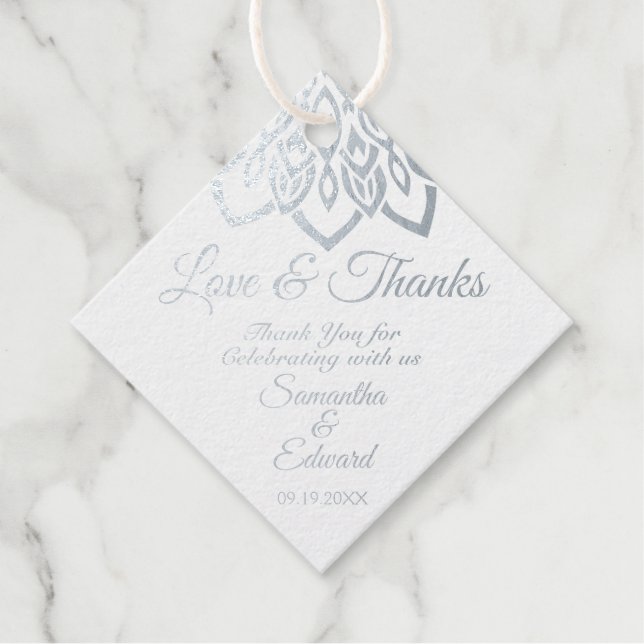 Silver Foil Burgundy Wedding Favour Tags (Front)