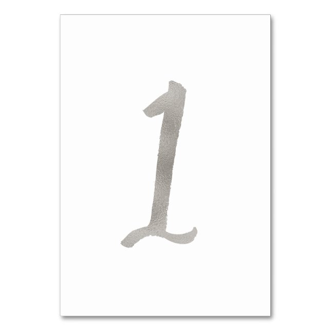 Silver foil chic wedding table number | Table 1 (Back)