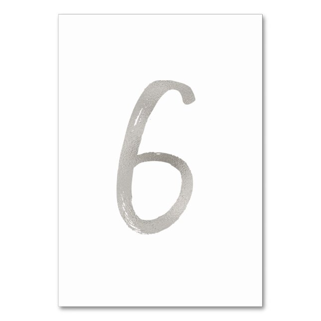 Silver foil chic wedding table number | Table 6 (Back)